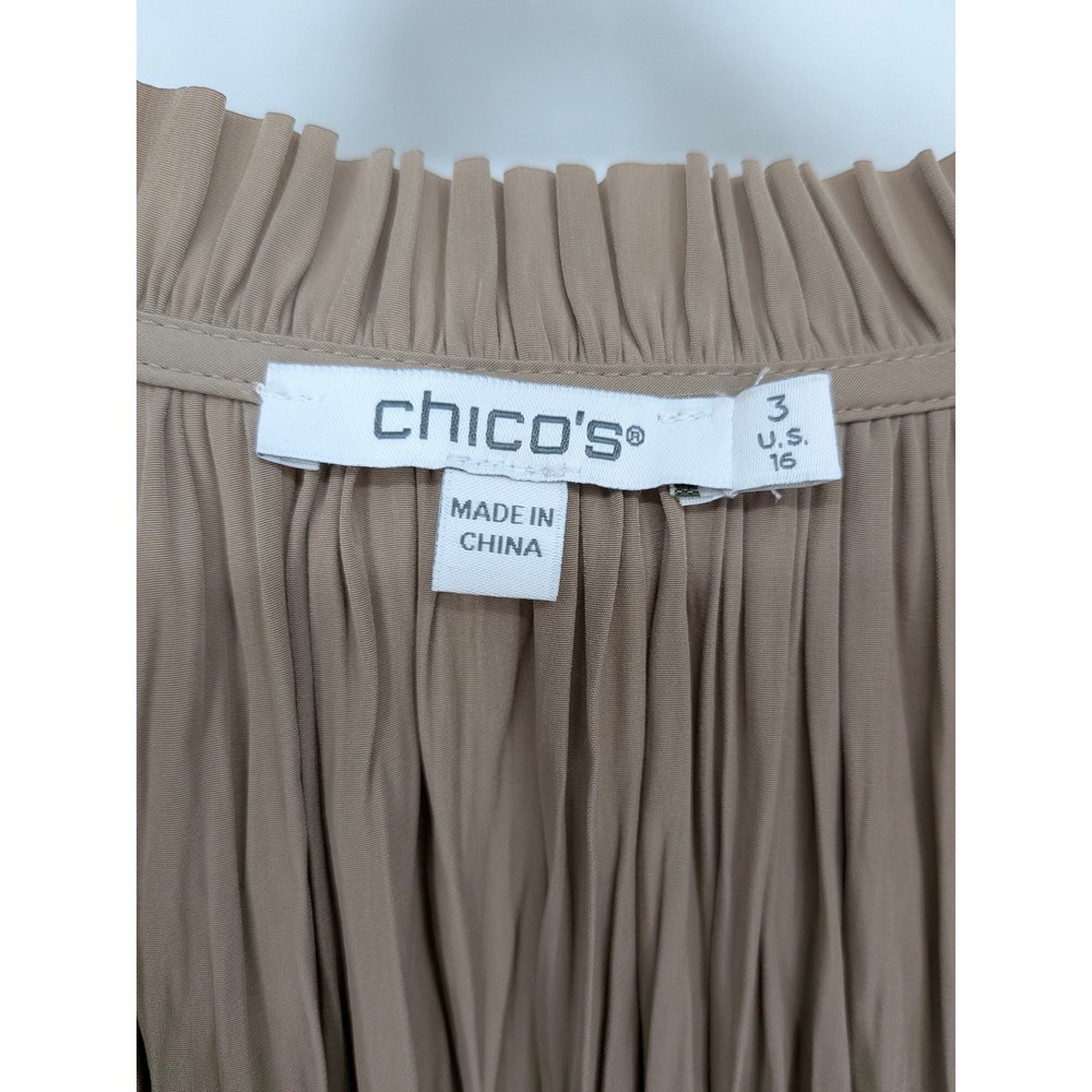 Chicos Blouse Women XL Brown Pleated Ruffle Tiered Sleeve V-Neck Office Top - Picture 4 of 6